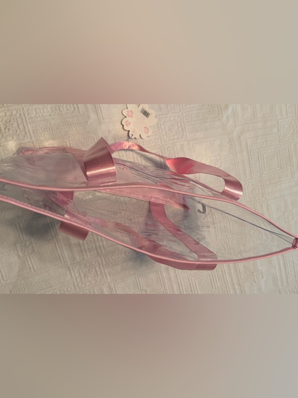 Tote bag - clear w/pink handles straps. 19x14x3. New w/tags. No flaws. - Picture 4 of 11